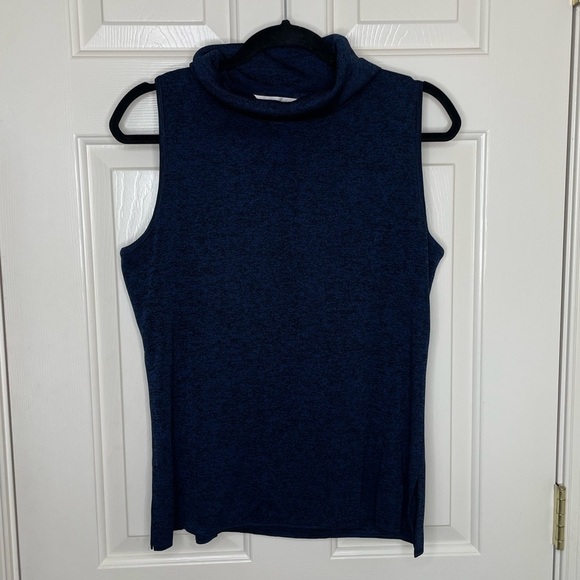 Exclusively Misook Blue Sleeveless Turtleneck Blouse Size L - Picture 2 of 6